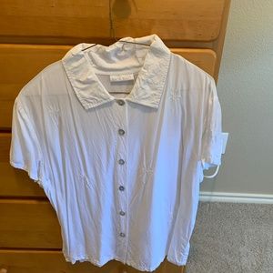 Back East Blouse - White w embroidered palm trees